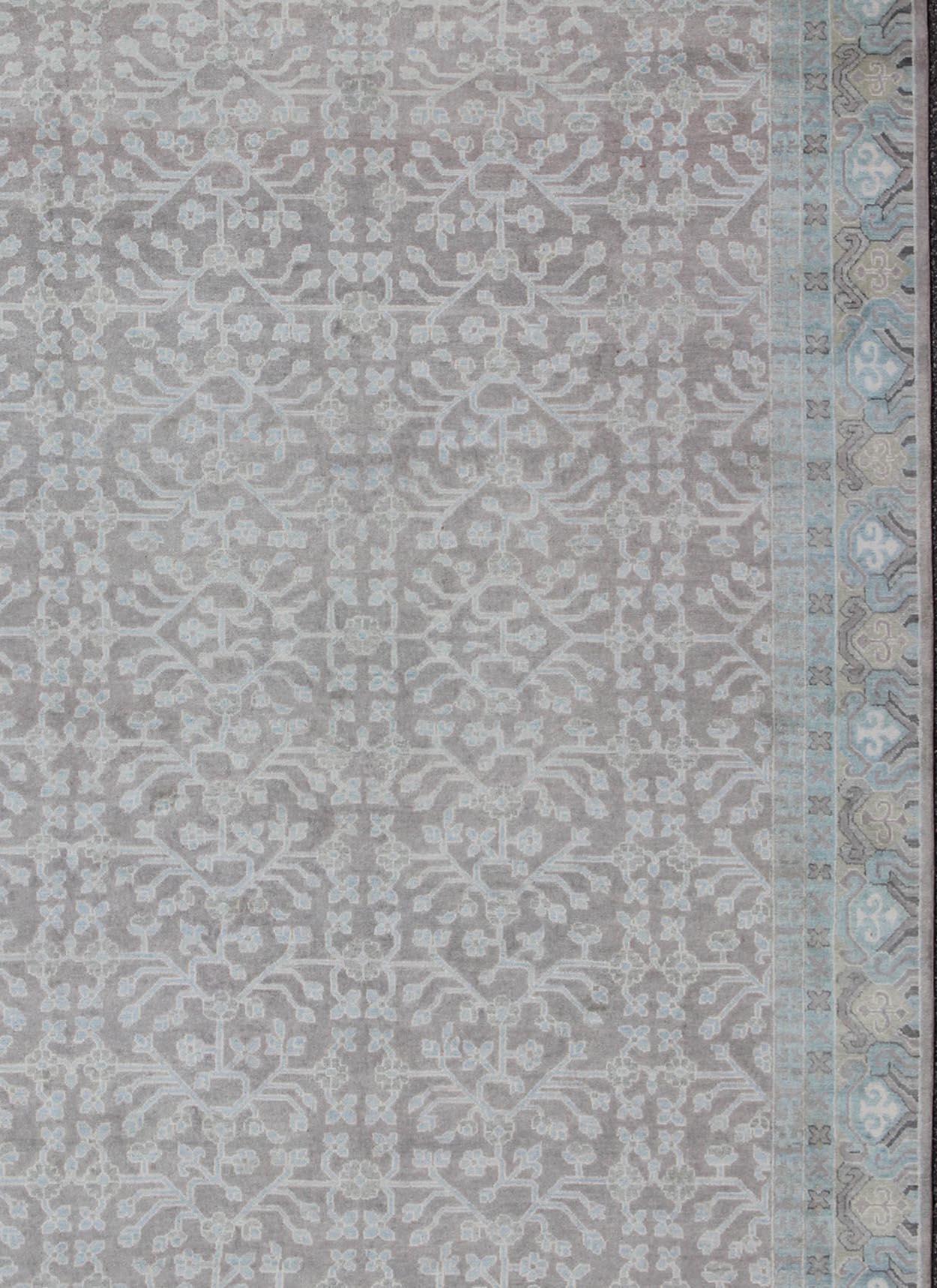 Contemporary Keivan Woven Arts Hand-Knotted Khotan Rug in with All-Over Sub-Geometric Design  For Sale