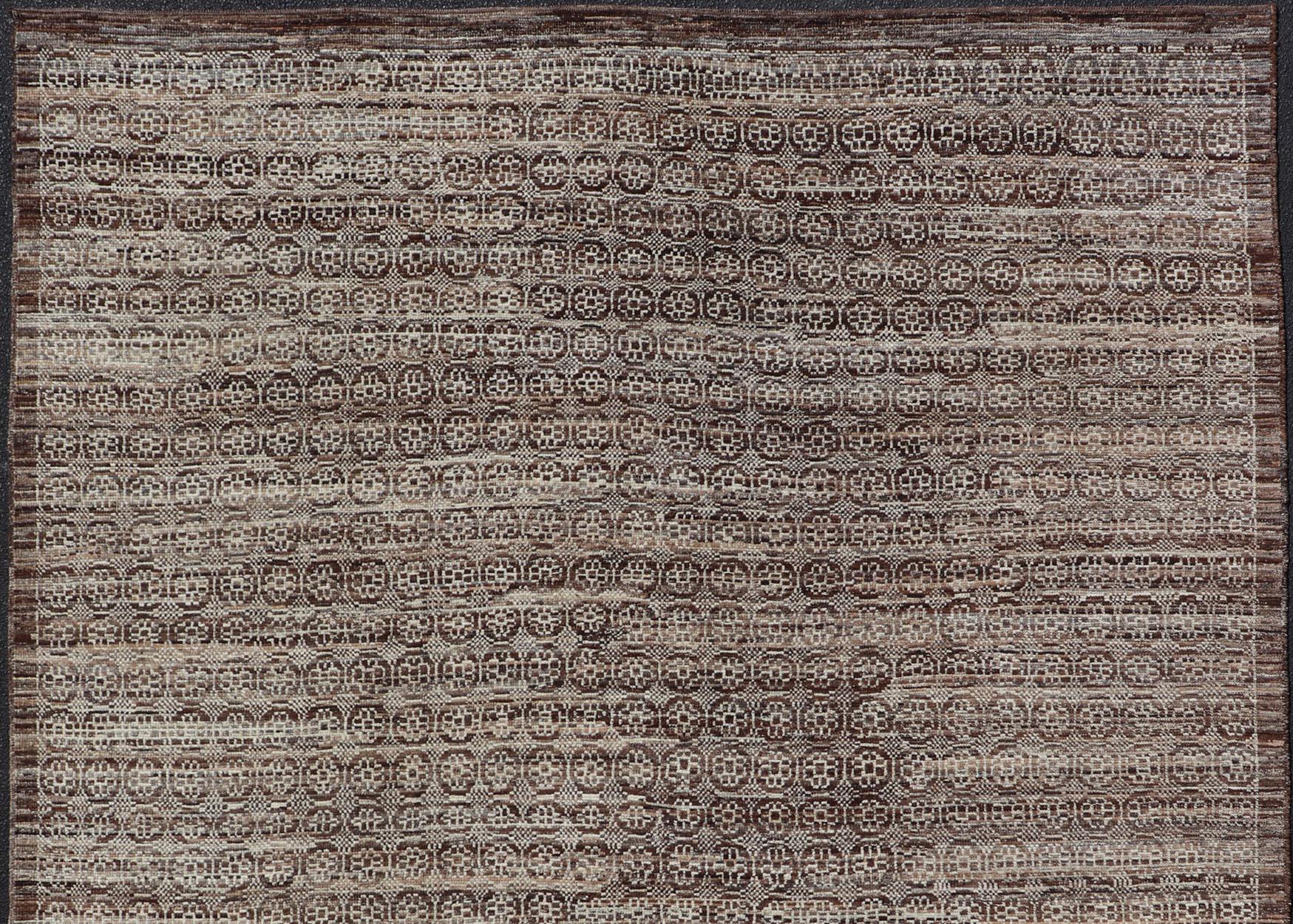 Afghan Modern Hand-Knotted Khotan Rug in Wool with Geometric Design in Brown and Ivory For Sale