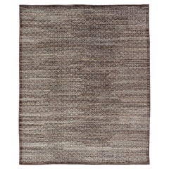 Modern Hand-Knotted Khotan Rug in Wool with Geometric Design in Brown and Ivory