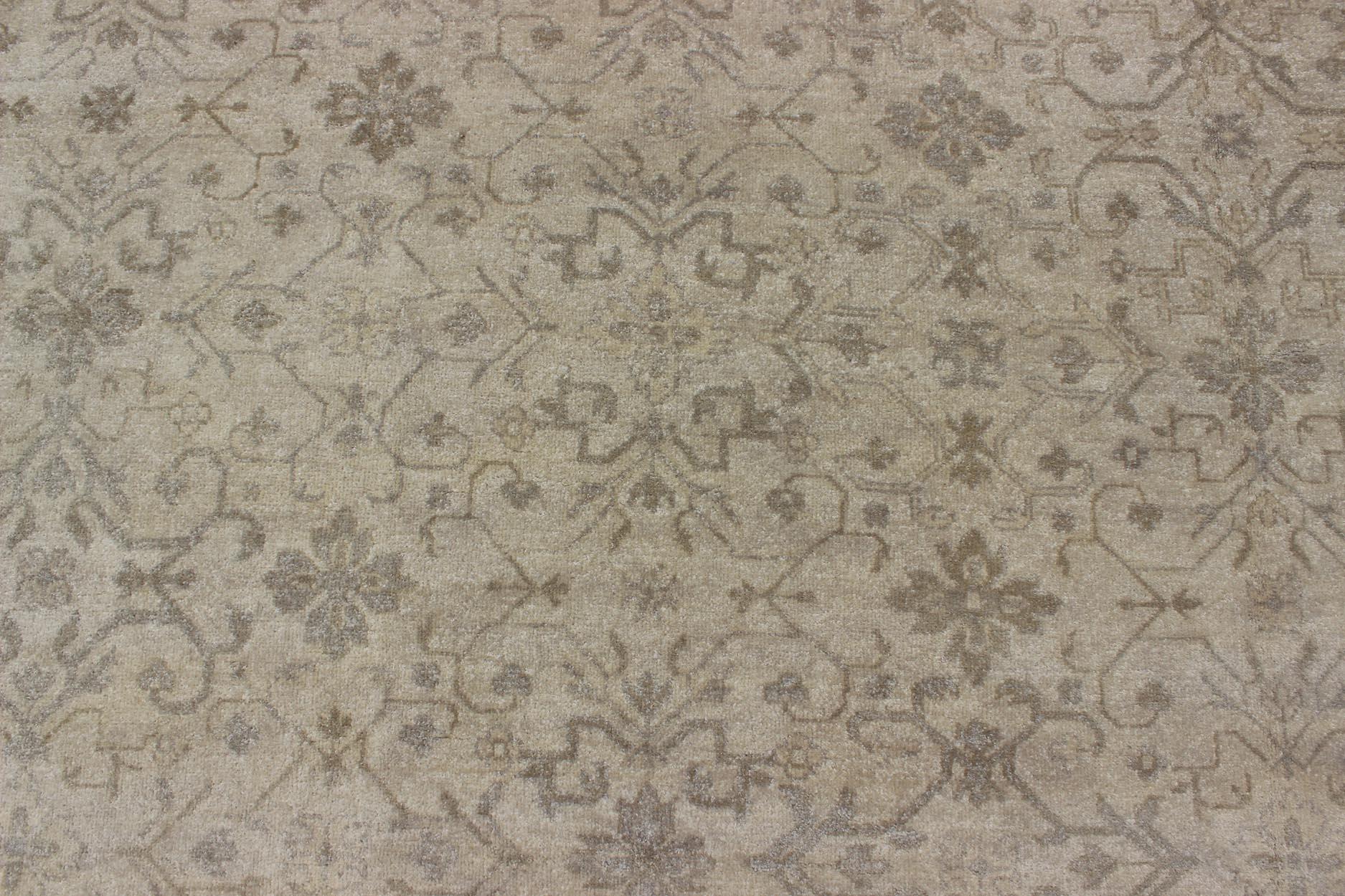 Modern Hand-Knotted Khotan Rug with Geometric Pattern in Taupe and Gray Tones For Sale 2