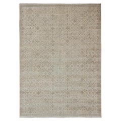 Modern Hand-Knotted Khotan Rug with Geometric Pattern in Taupe and Gray Tones