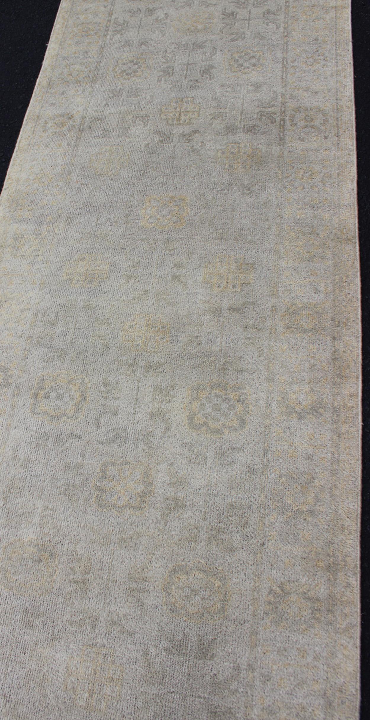 Contemporary Modern Hand-Knotted Khotan Runner in Wool by Keivan Woven Arts For Sale