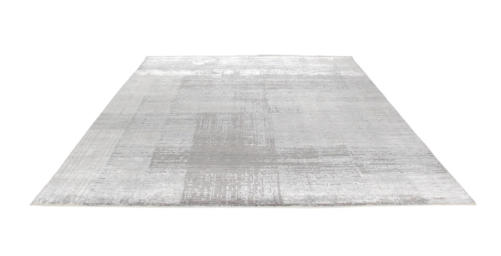 Moderner minimalistischer handgeknüpfter Teppich in Silber und Elfenbeinfarbe (Indisch) im Angebot