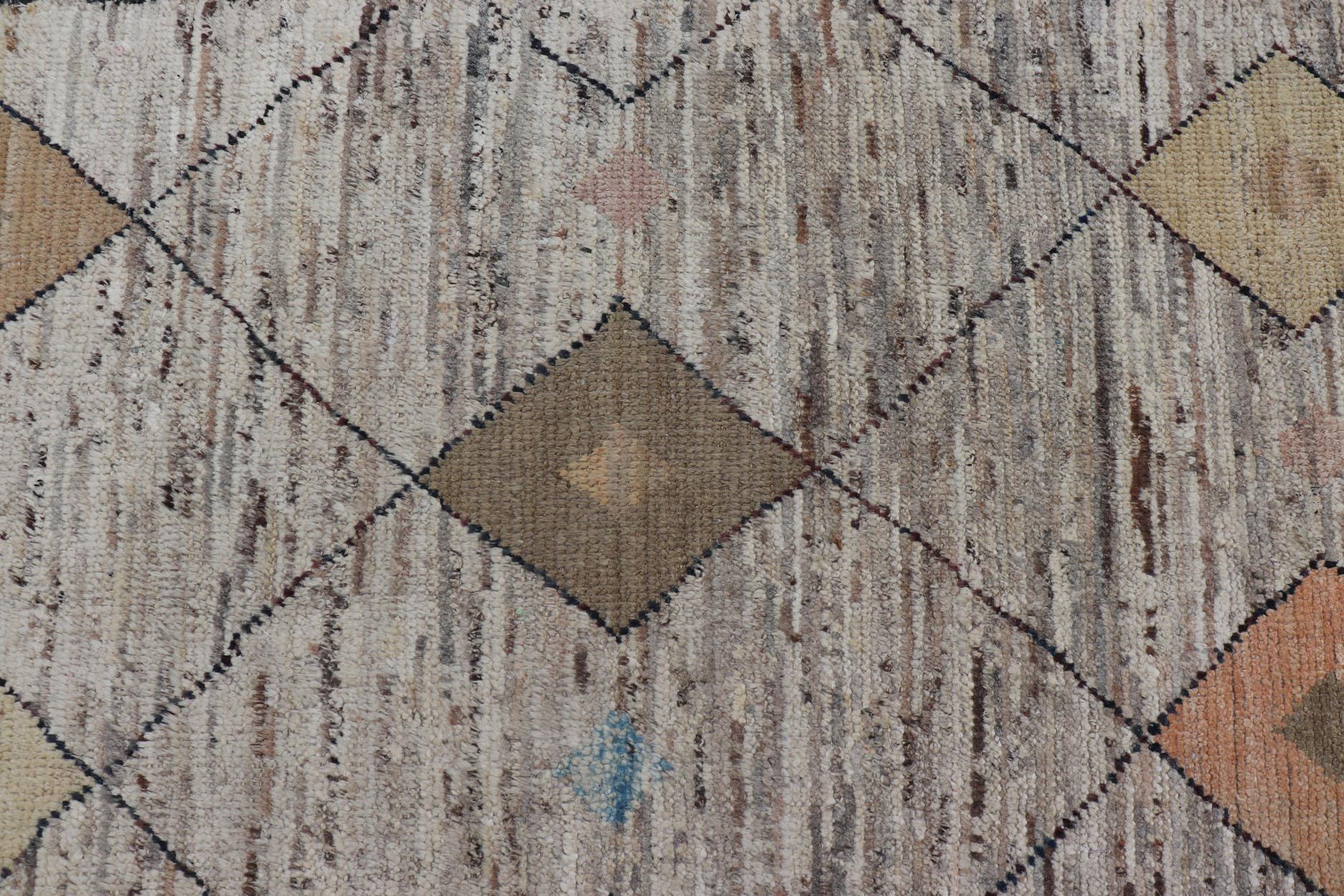 Modern Hand Knotted Moroccan Diamond Pattern in with Tribal Motifs For Sale 5