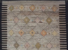 Modern Hand Knotted Moroccan Diamond Pattern in with Tribal Motifs**