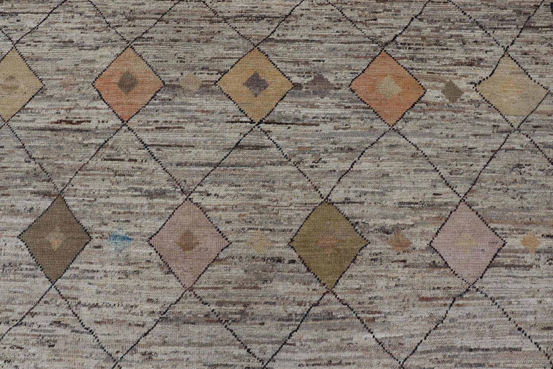 Modern Hand Knotted Moroccan Diamond Pattern in with Tribal Motifs For Sale 2