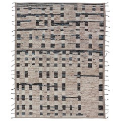 Modern Hand-Knotted Moroccan Rug in Wool with Sub-Geometric Design