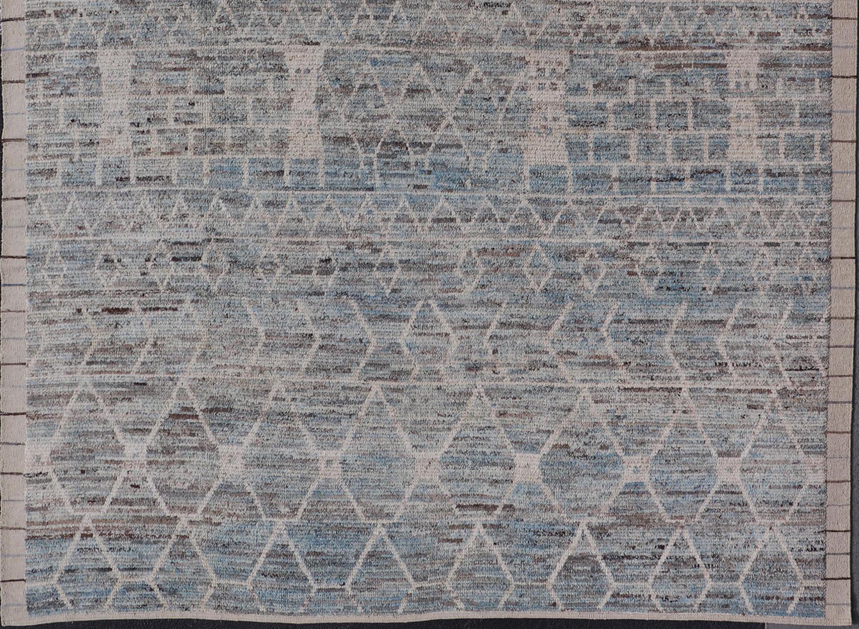 Modern Hand-Knotted Moroccan Rug with All-Over Geometric Design in Wool 5