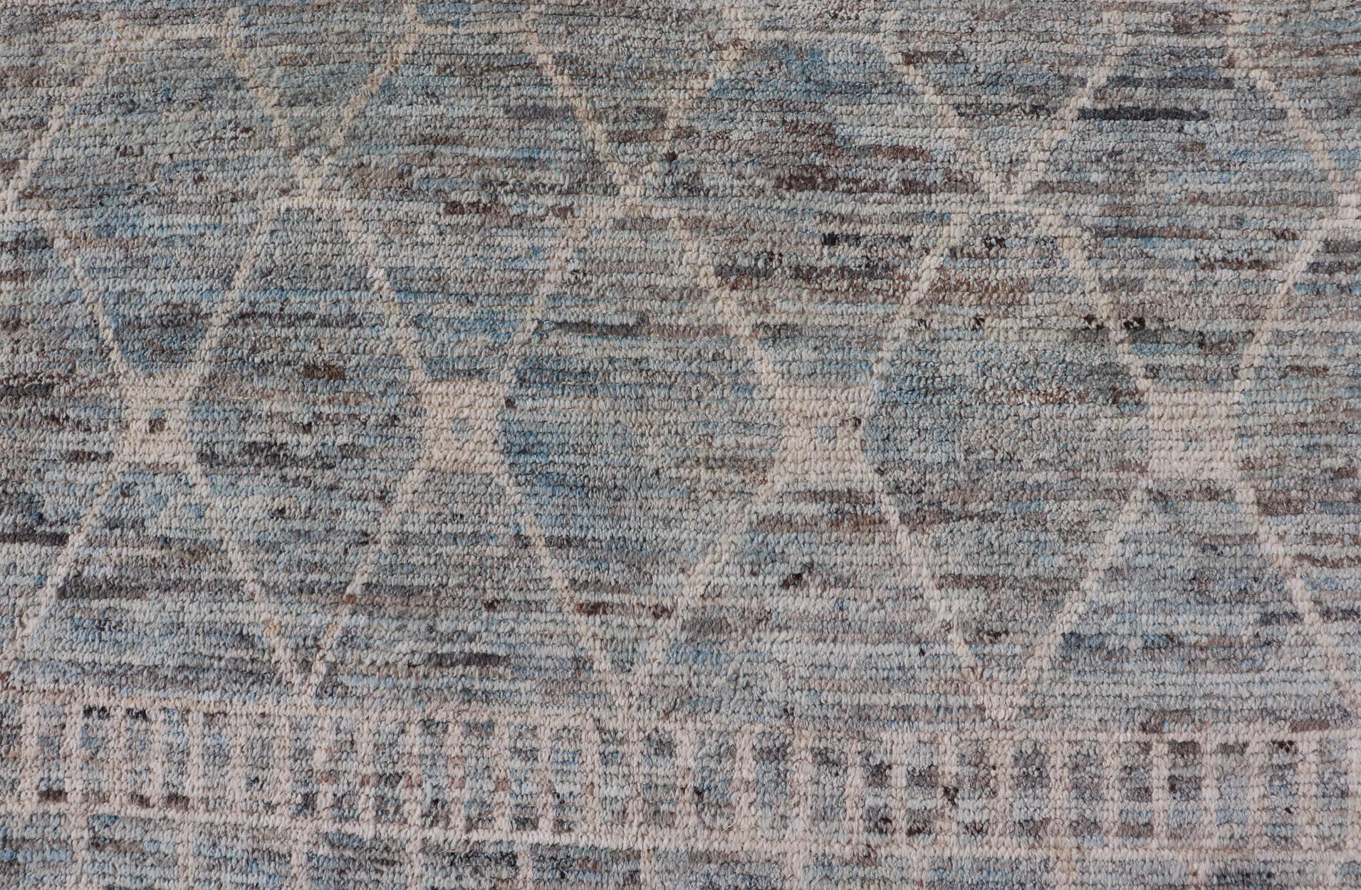 Contemporary Modern Hand-Knotted Moroccan Rug with All-Over Geometric Design in Wool