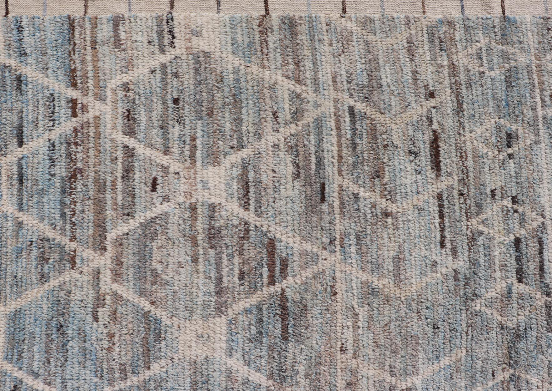 Modern Hand-Knotted Moroccan Rug with All-Over Geometric Design in Wool 1