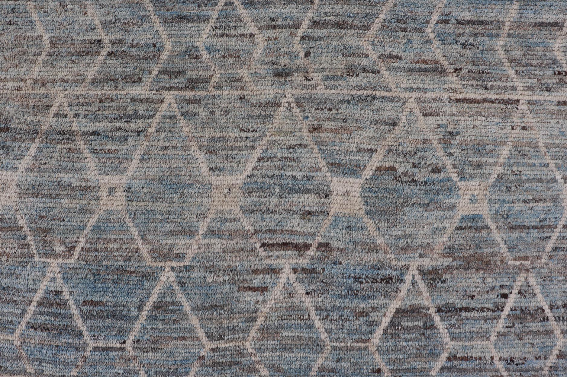Modern Hand-Knotted Moroccan Rug with All-Over Geometric Design in Wool 2