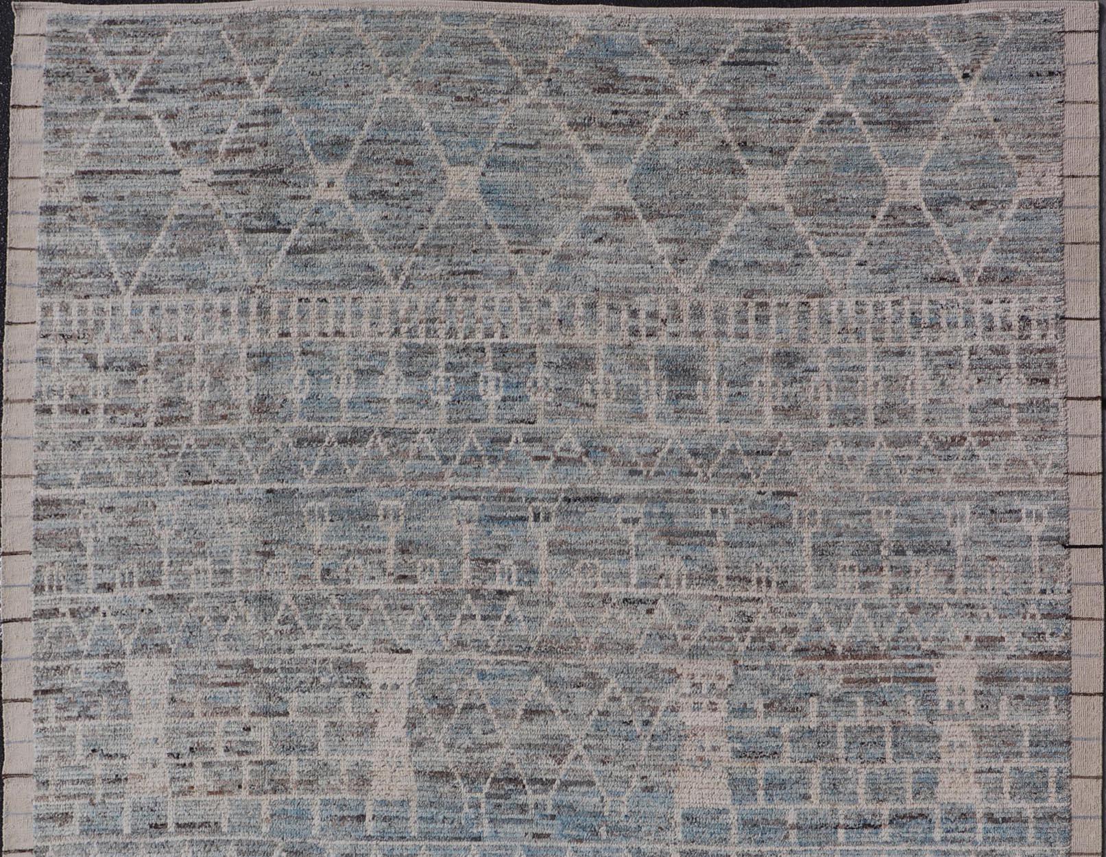 Modern Hand-Knotted Moroccan Rug with All-Over Geometric Design in Wool 3