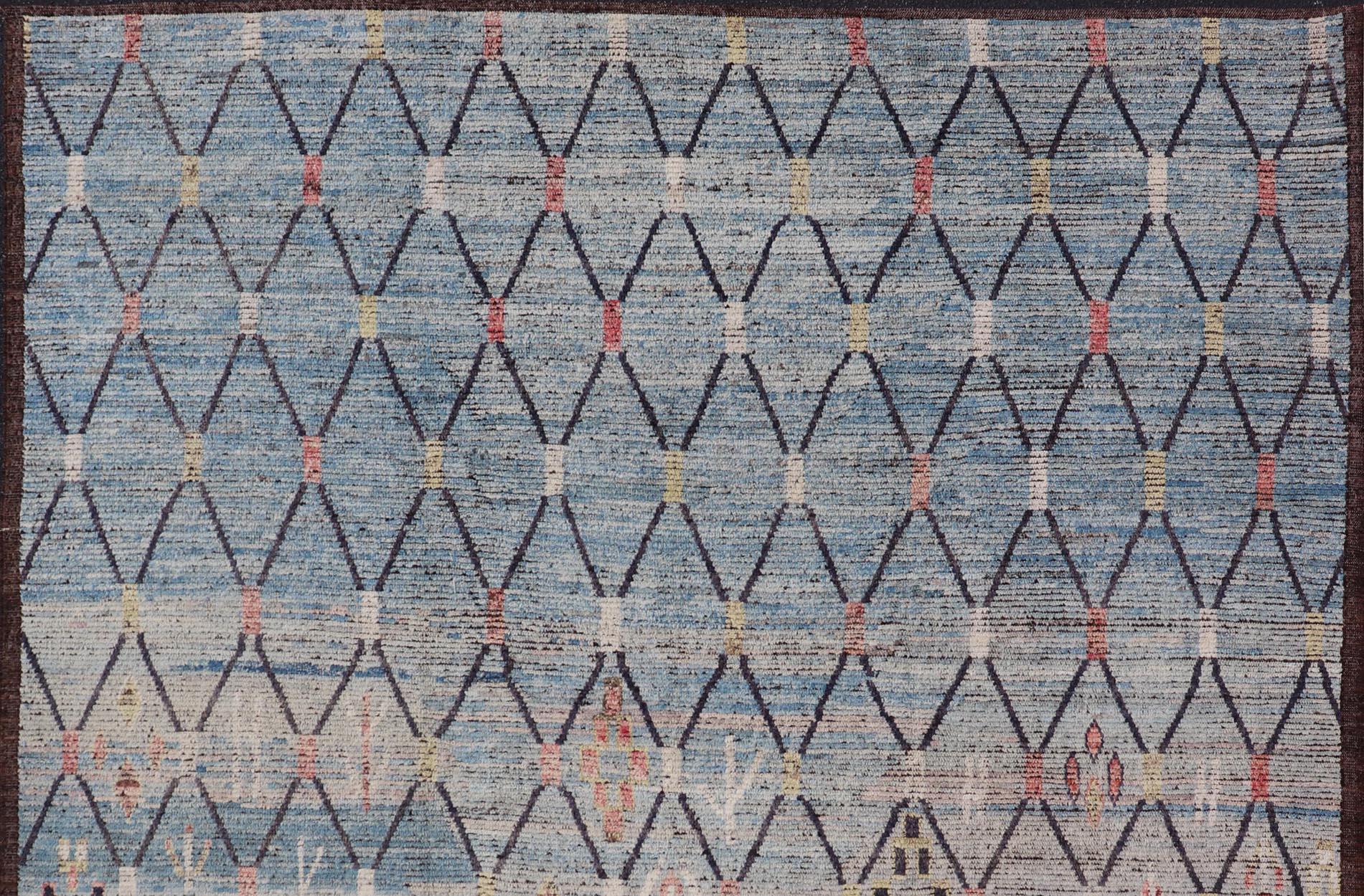 Moderner marokkanischer Teppich von Keivan Woven Arts, gewebt, mit geometrischem Allover-Design im Angebot 1