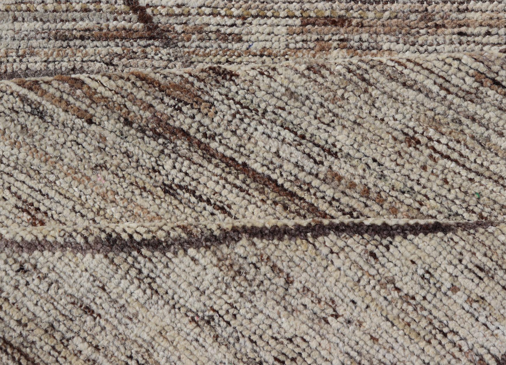 Modern Hand-Knotted Moroccan Runner in Wool with Diamond Design in Earthy Tones 5