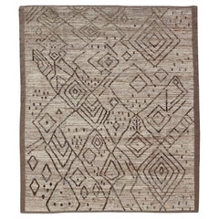 Modern Hand-Knotted Moroccan Wool Rug with Diamond Design