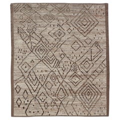 Modern Hand Knotted Distressed Moroccan Wool Rug with Minimalist Design Modern Hand Knotted Distressed Moroccan Wool Rug with Minimalist Design