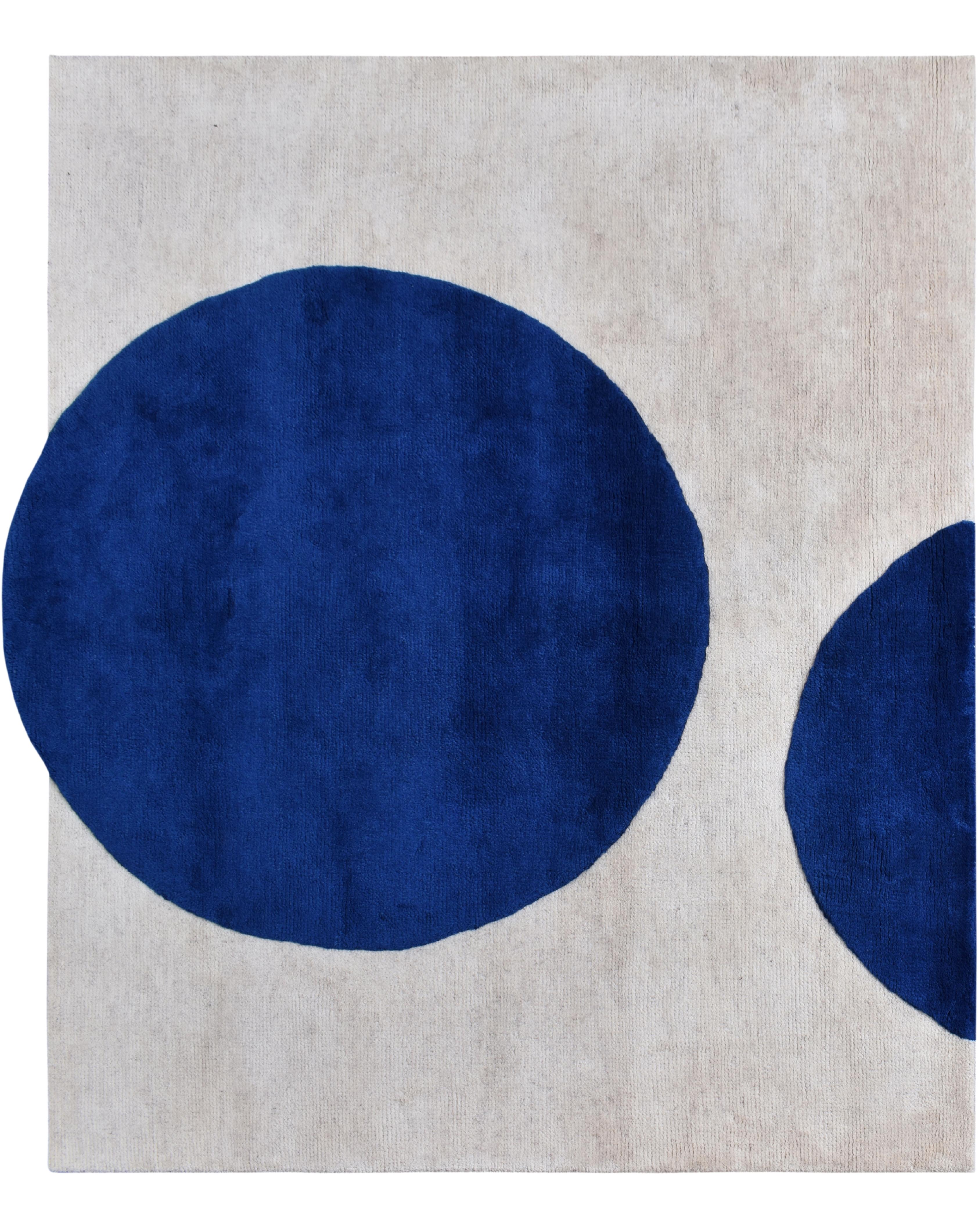 Contemporary Modern Hand-Knotted Navy and Blue Puzzle Rug Made from Finest Wool (L) For Sale