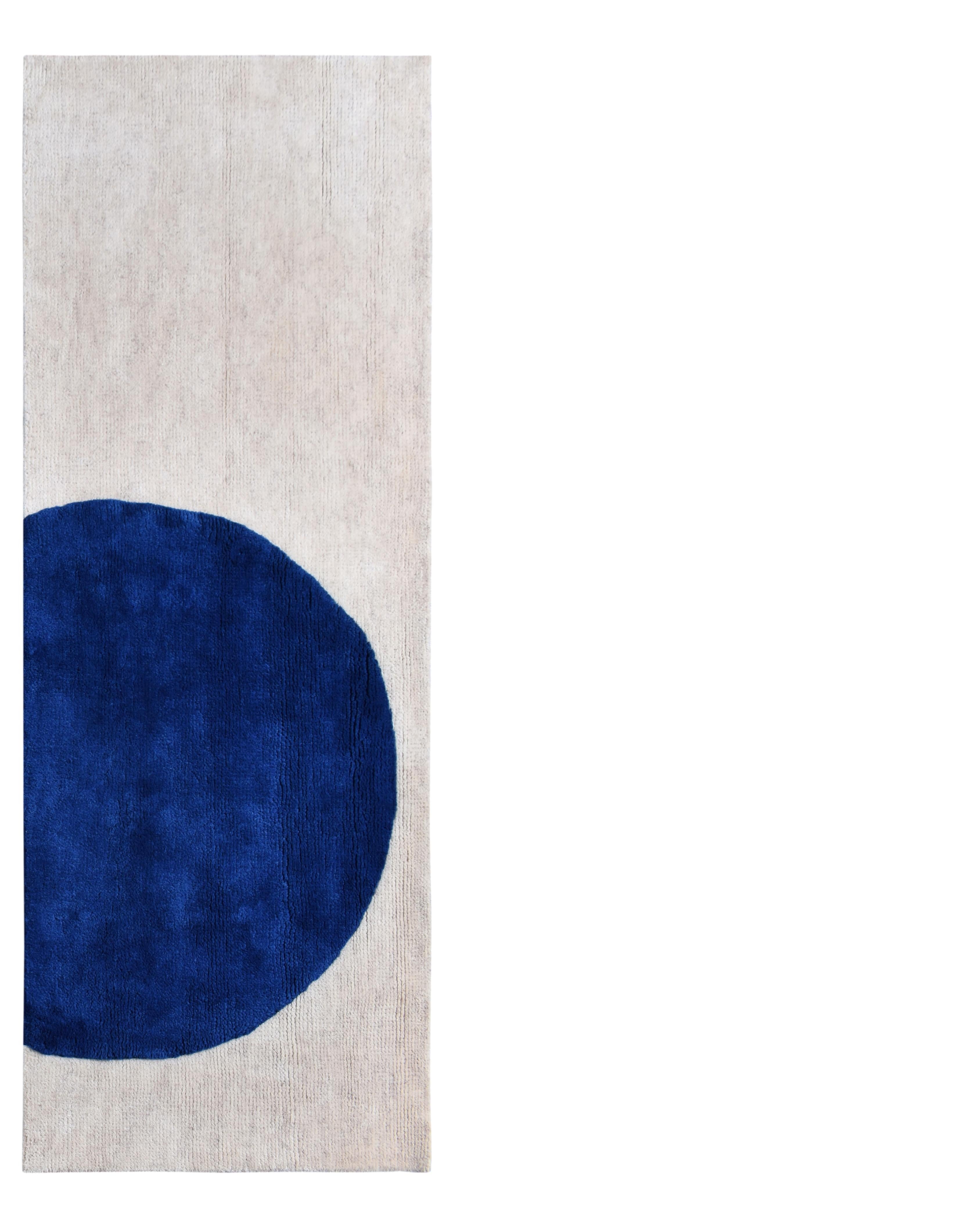Modern Hand-Knotted Navy and Blue Puzzle Rug Made from Finest Wool (L) For Sale 1