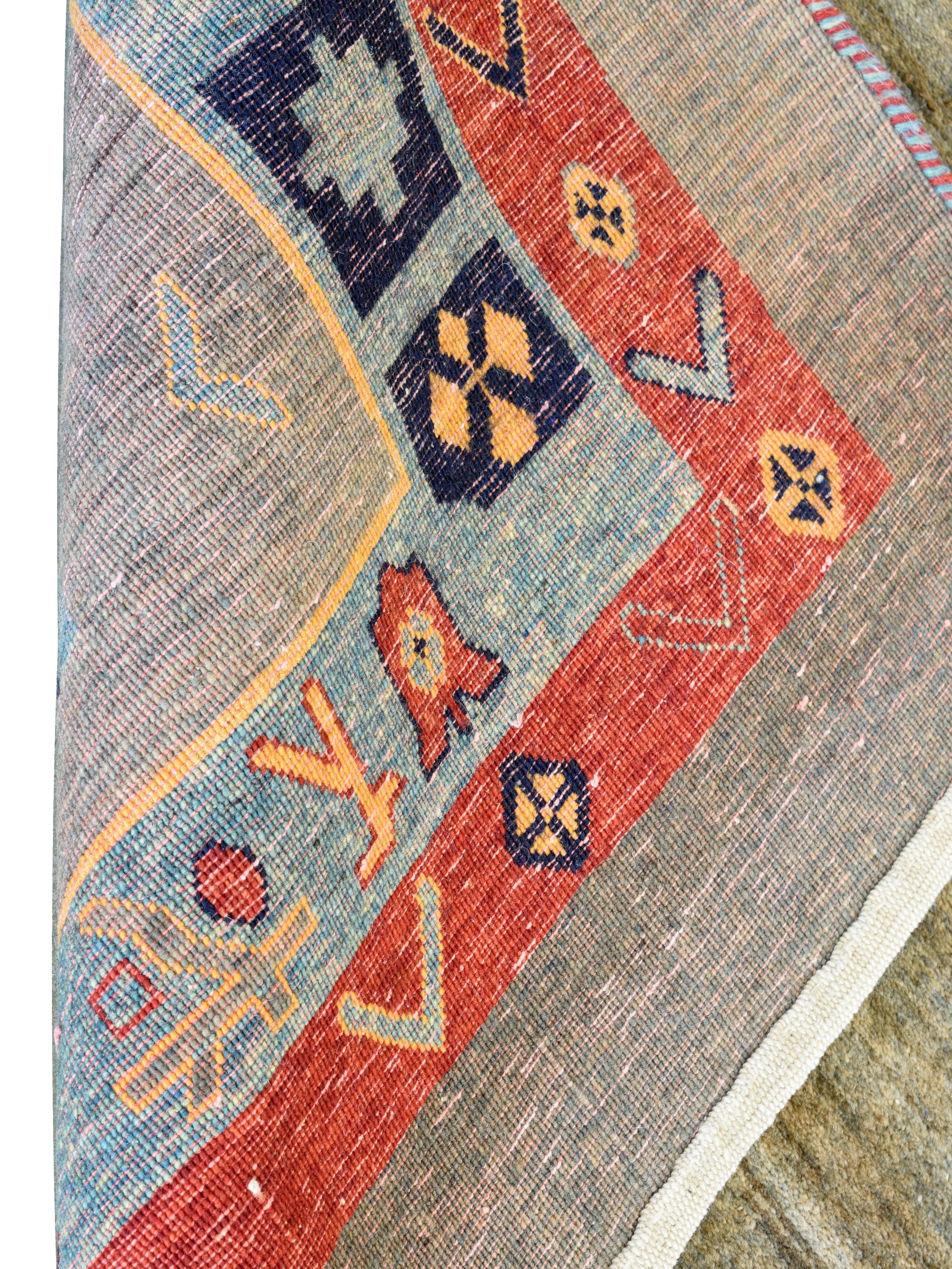 Moderner handgeknüpfter Orley Shabahang Gabbeh Teppich, Taupe, Blau, Rote Wolle, 11' x 12' im Angebot 3