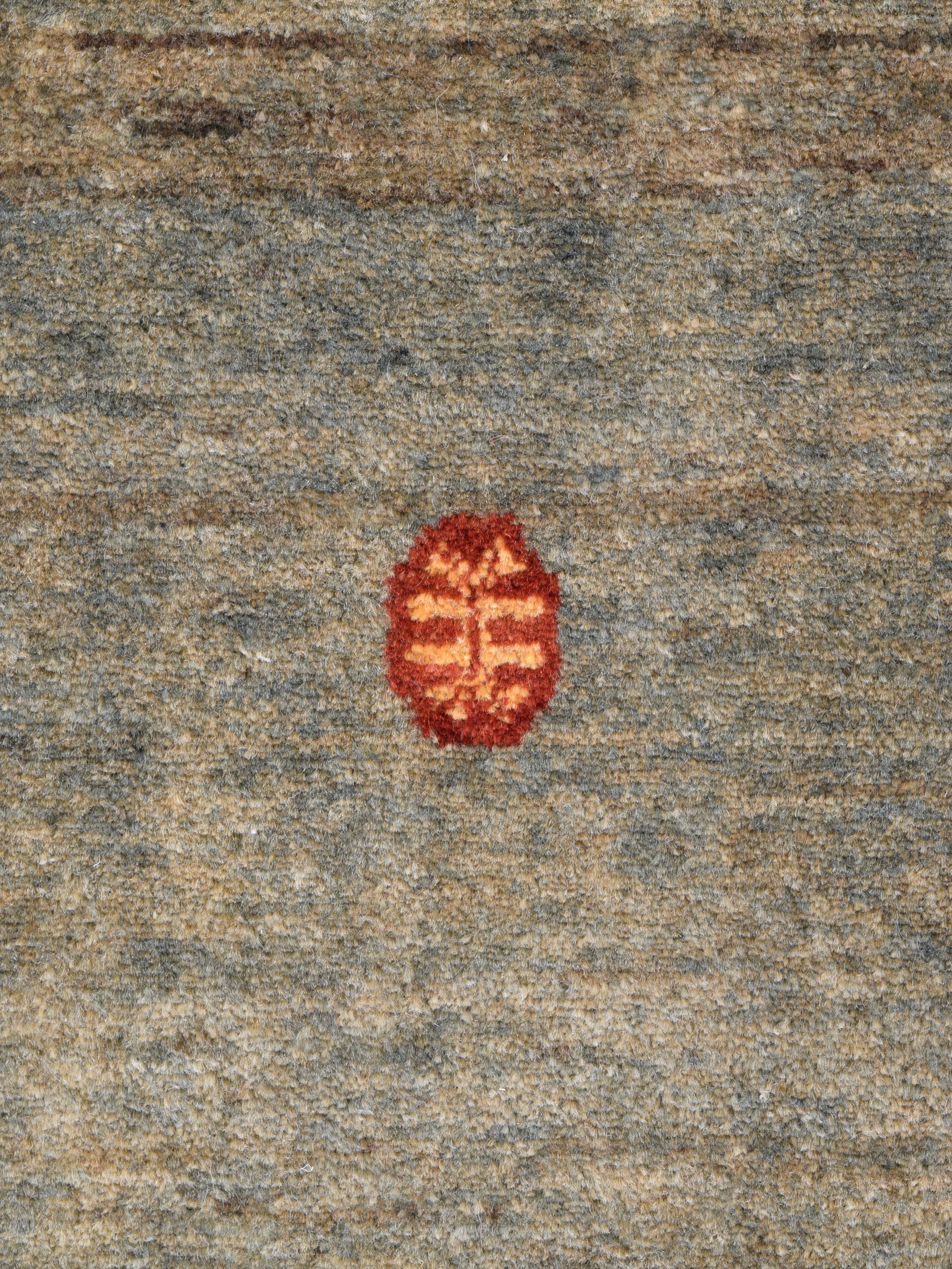 Moderner handgeknüpfter Orley Shabahang Gabbeh Teppich, Taupe, Blau, Rote Wolle, 11' x 12' (Persisch) im Angebot
