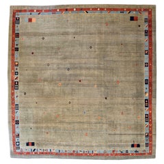Modern Hand Knotted Orley Shabahang Gabbeh Rug, Taupe, Blue, Red Wool, 11' x 12'