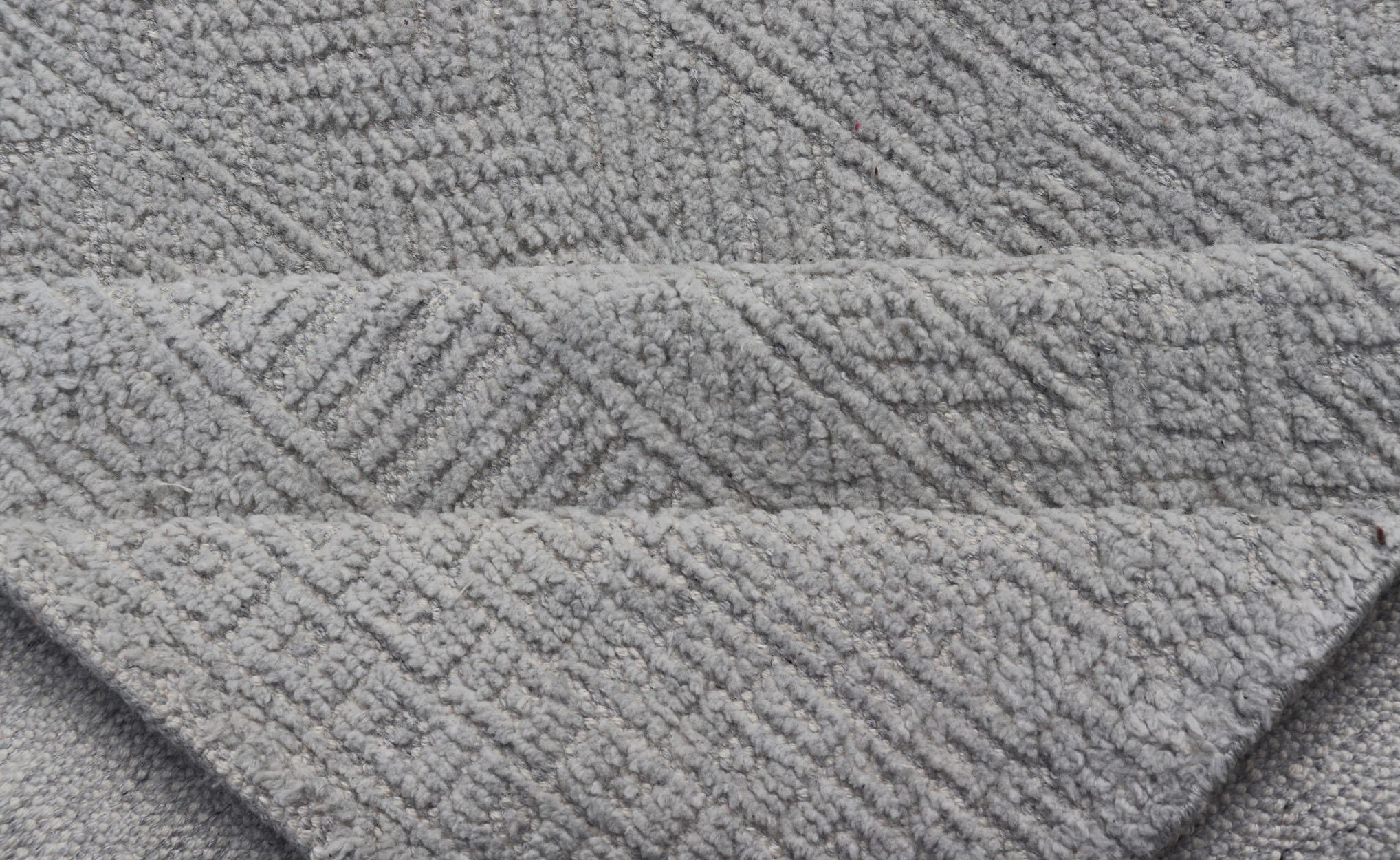 Tappeto Oushak moderno annodato a mano in lana con disegni sub-geometrici in crema 6'X 9' in vendita 2