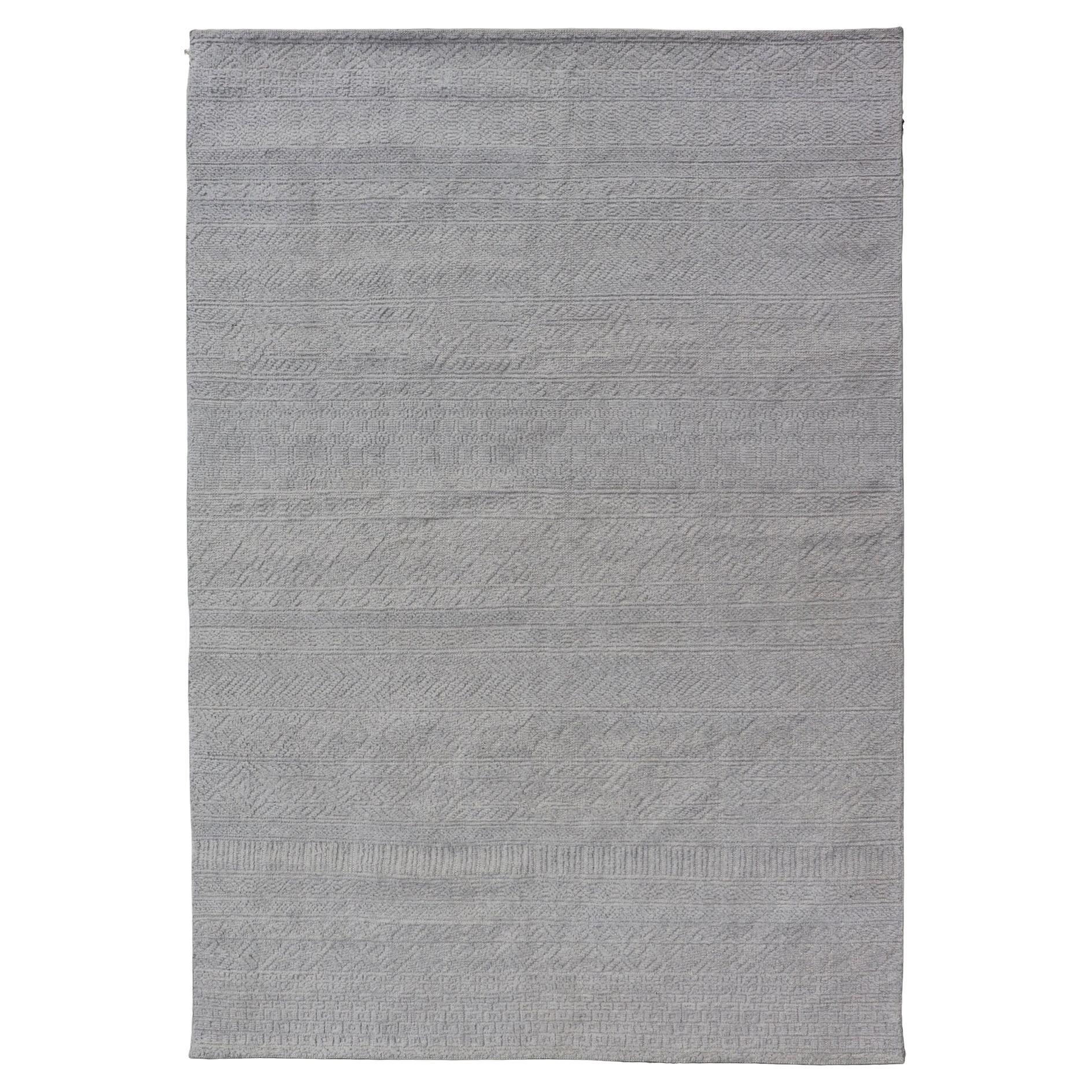 Moderner handgeknüpfter Oushak-Teppich aus Wolle mit subgeometrischem Design in Creme 6'X 9'