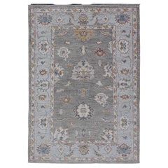 Modern Hand Knotted Oushak with Muted Background and Earthy Accents