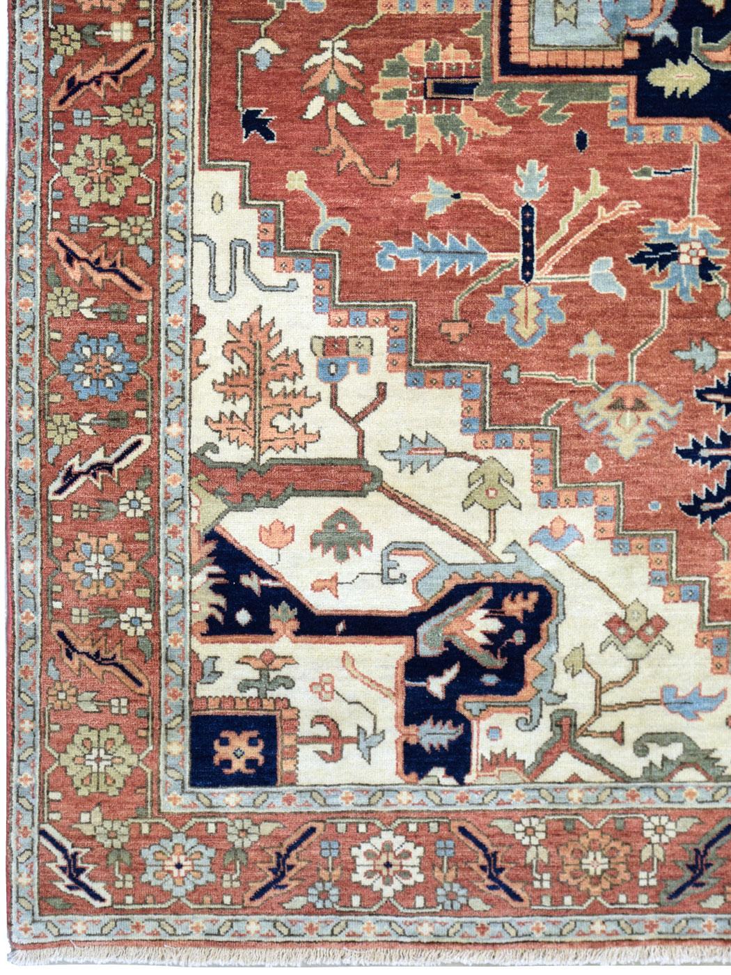 Moderner handgeknüpfter persischer Serapi-Wollteppich aus Serapi in Rosa, Grün, Blau, 6' x 9' im Zustand „Neu“ im Angebot in New York, NY