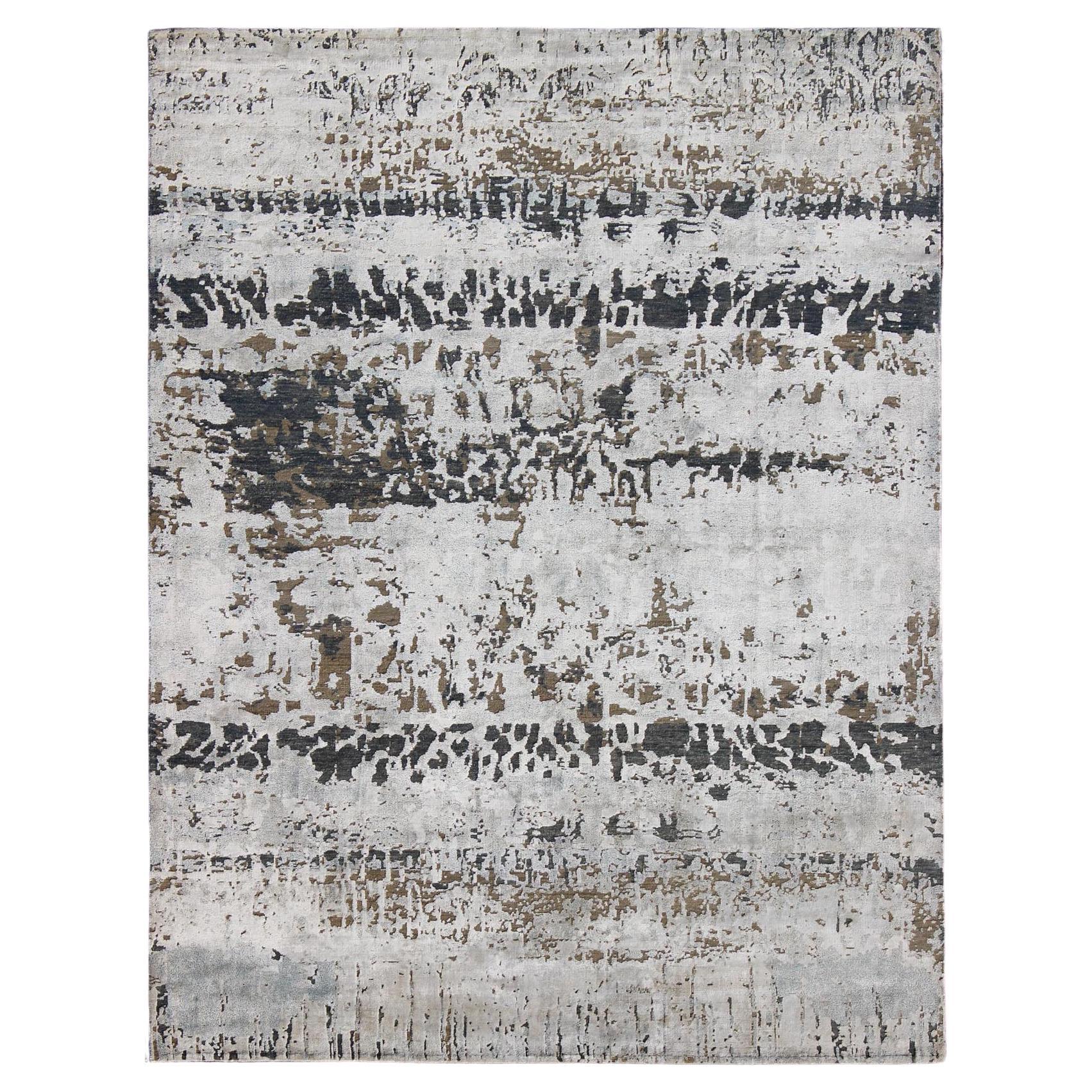 Modern Hand-Knotted Rug in Wool With All-Over Modern Design in Ivory, Brown, Gra For Sale
