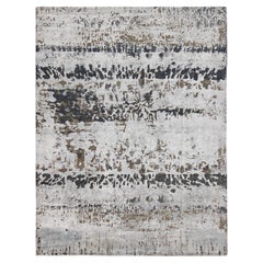 Modern Hand-Knotted Rug in Wool With All-Over Modern Design in Ivory, Brown, Gra