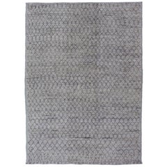 Modern Hand-Knotted Rug in Wool with All-Over Sub-Geometric Diamond Design