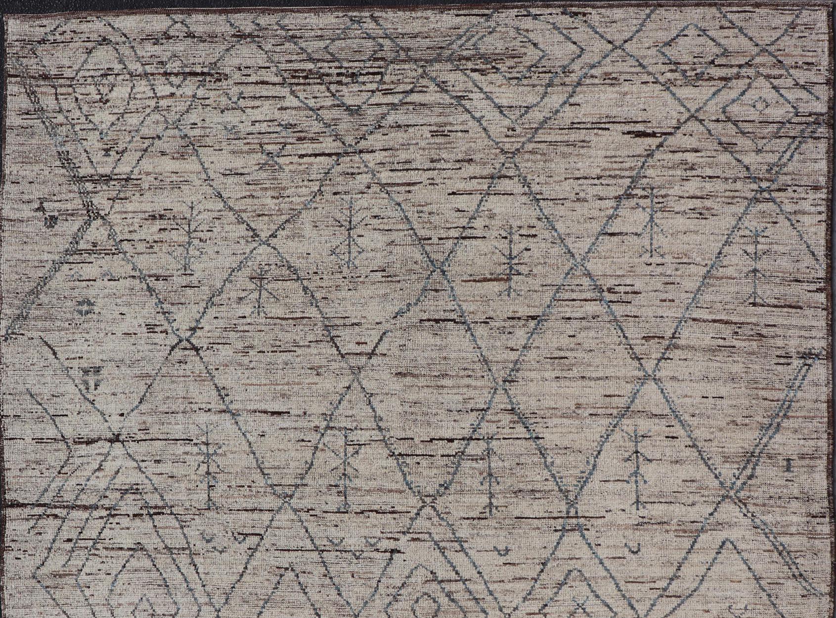 Alfombra moderna de lana anudada a mano con diseño tribal subgeométrico integral en Excelente estado para la venta en Atlanta, GA