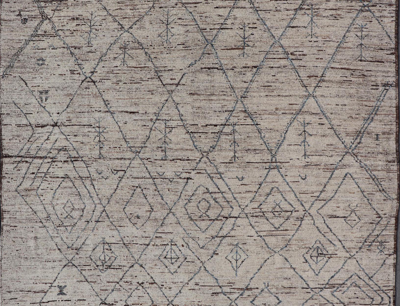 Alfombra moderna de lana anudada a mano con diseño tribal subgeométrico integral Siglo XXI y contemporáneo en venta
