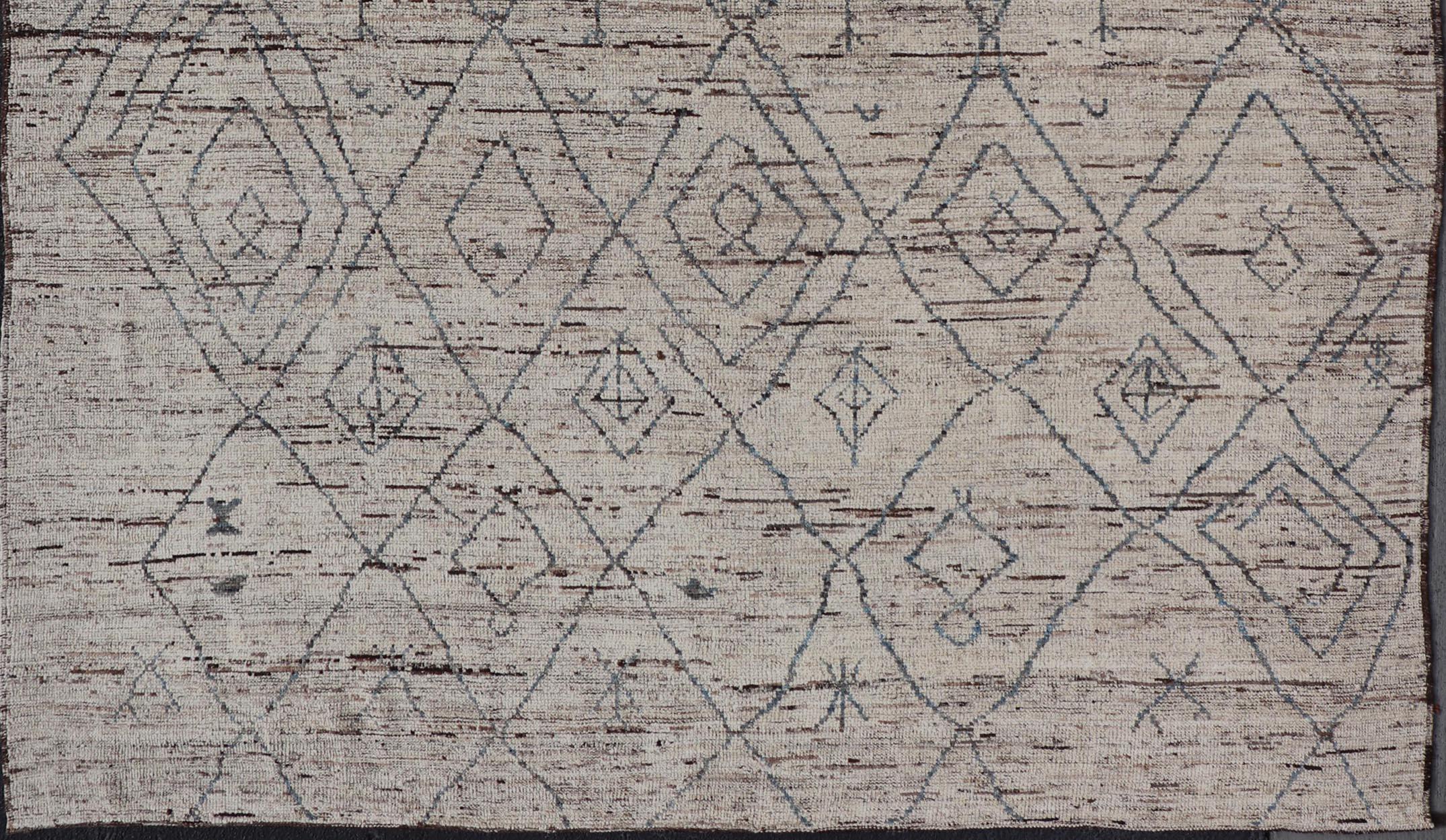 Alfombra moderna de lana anudada a mano con diseño tribal subgeométrico integral Lana en venta