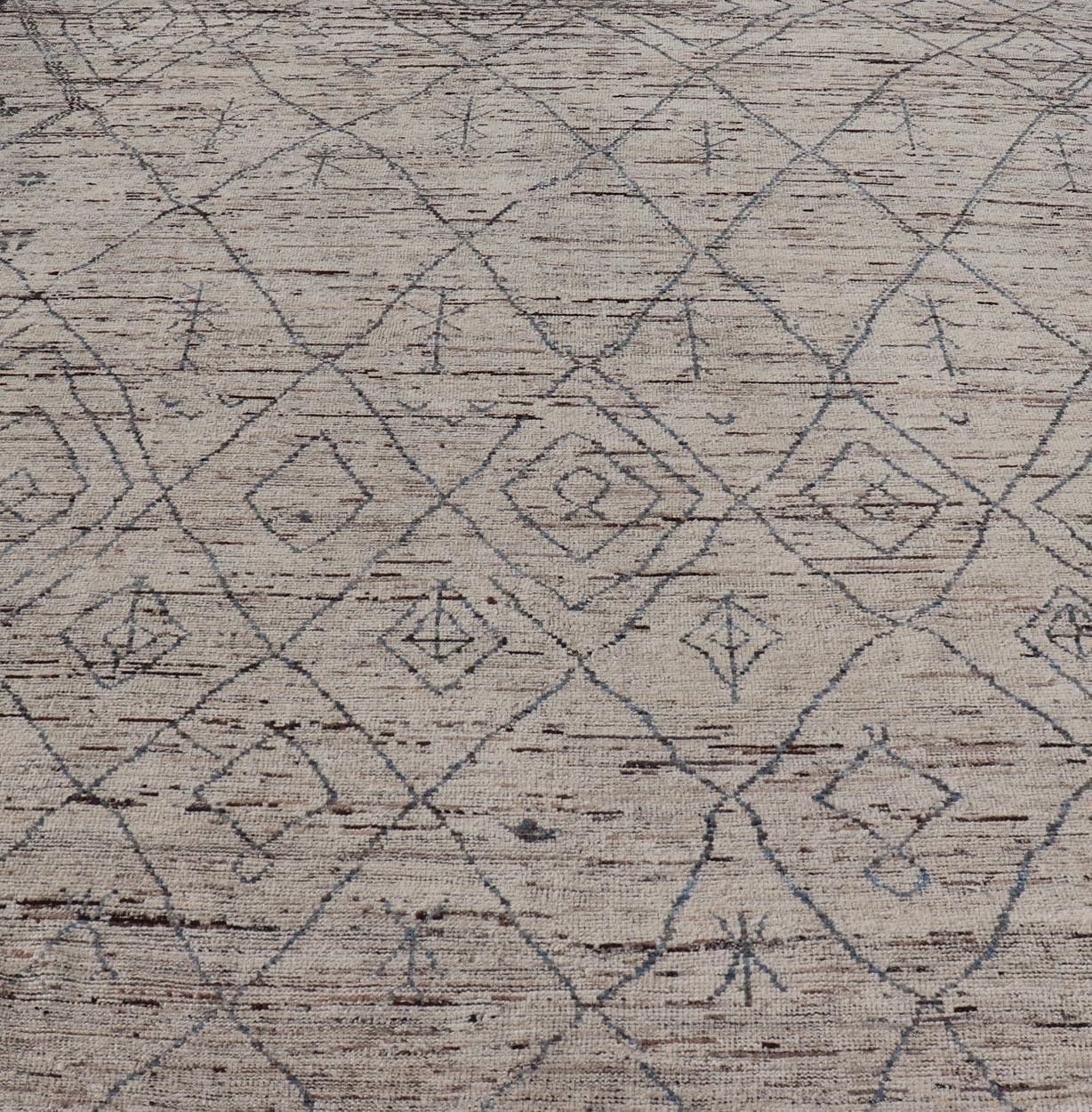 Alfombra moderna de lana anudada a mano con diseño tribal subgeométrico integral en venta 1