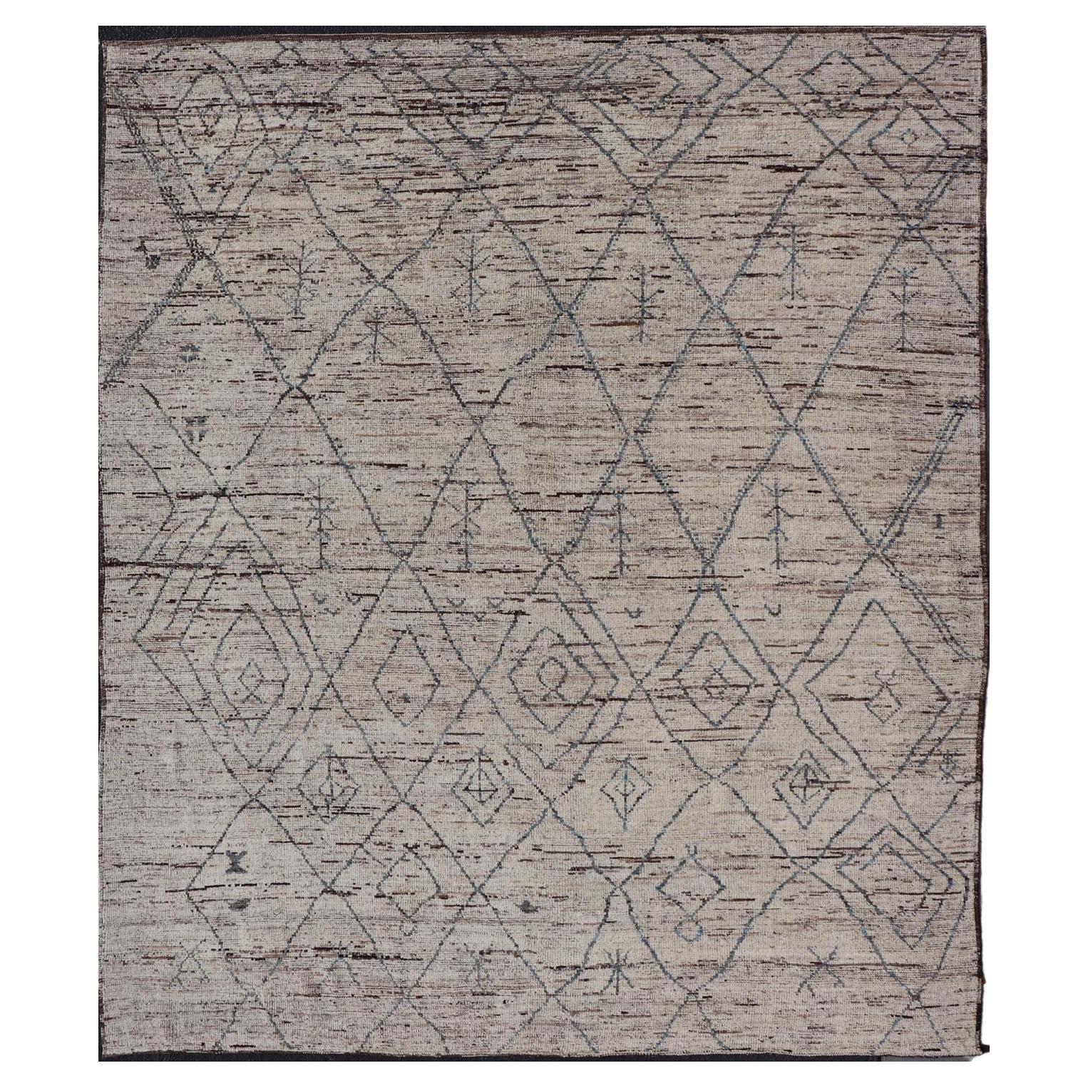 Modern Hand-Knotted Rug in Wool with All-Over Sub-Geometric Tribal Design For Sale