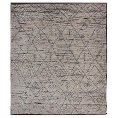 Modern Hand-Knotted Rug in Wool with All-Over Sub-Geometric Tribal Design