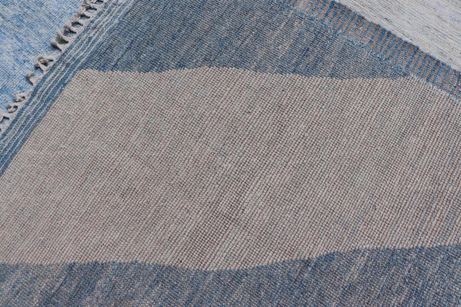 Modern Hand-Knotted Rug in Wool with Modern Design in Blue and Cream 5