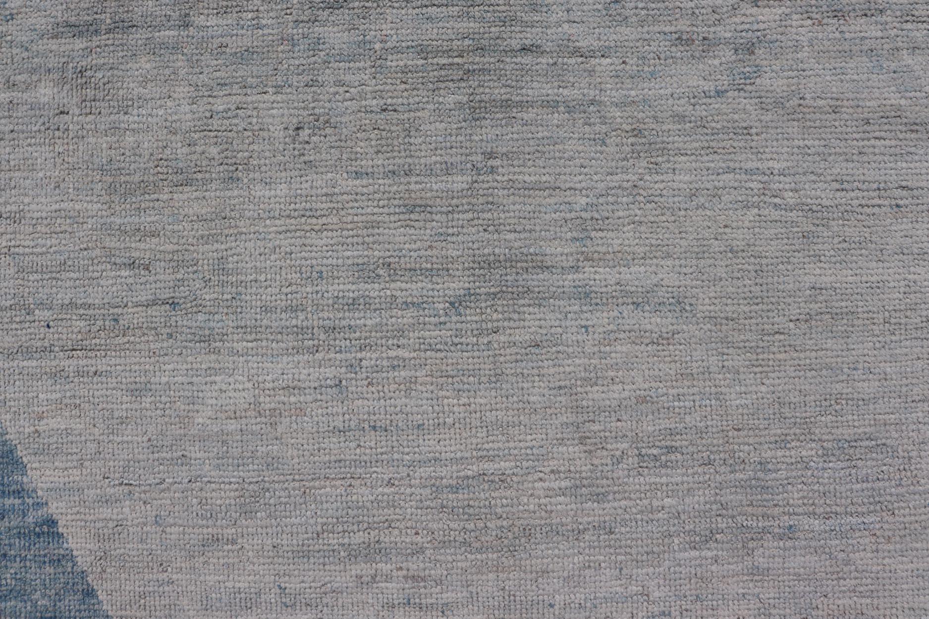 Modern Hand-Knotted Rug in Wool with Modern Design in Blue and Cream 9