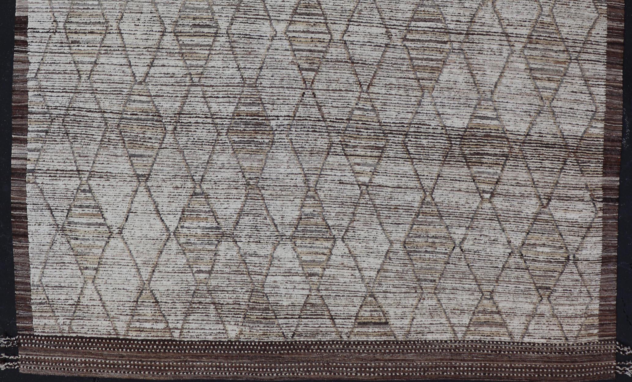 Moderner handgeknüpfter Teppich aus Wolle mit subgeometrischem Diamantdesign in Erdtönen, Moderne im Angebot 5