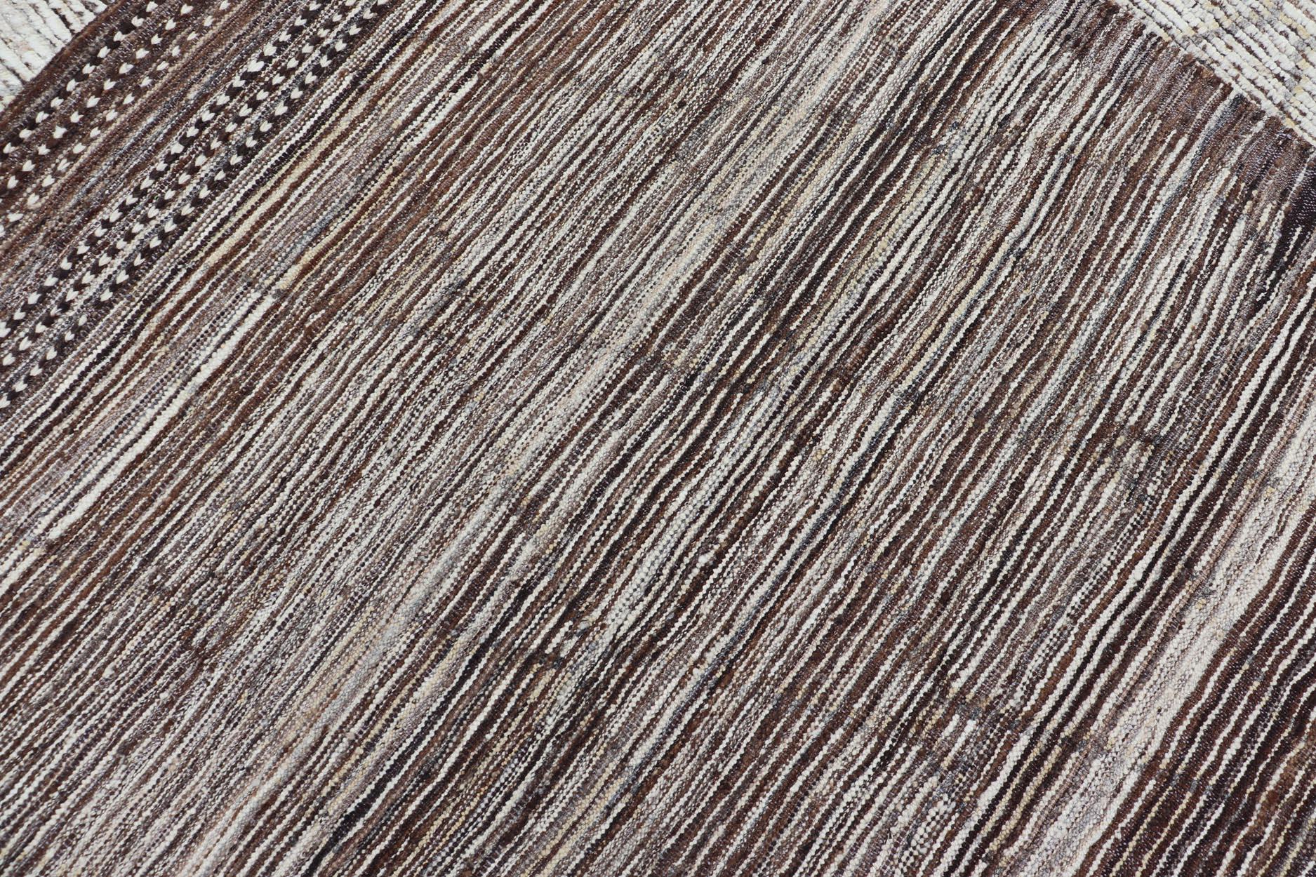 Moderner handgeknüpfter Teppich aus Wolle mit subgeometrischem Diamantdesign in Erdtönen, Moderne im Angebot 9