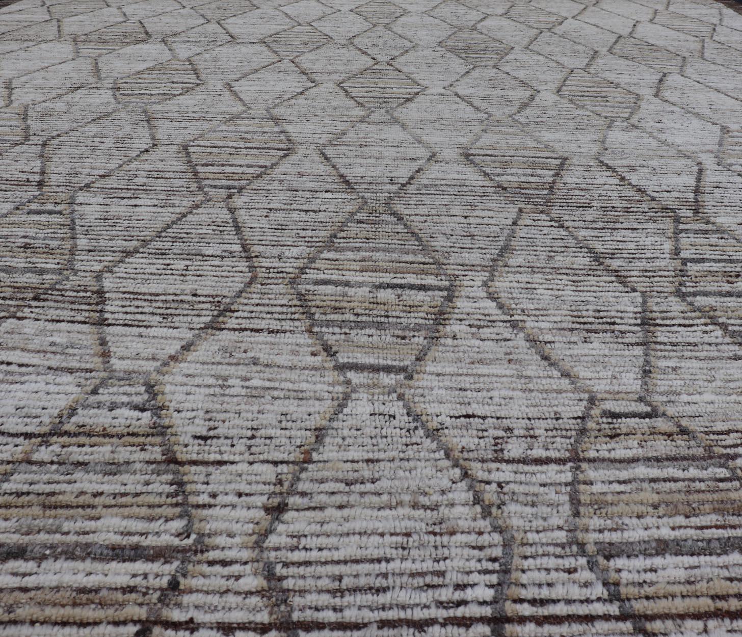Moderner handgeknüpfter Teppich aus Wolle mit subgeometrischem Diamantdesign in Erdtönen, Moderne im Angebot 2