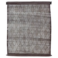 Moderner handgeknüpfter Teppich aus Wolle mit subgeometrischem Diamantdesign in Erdtönen, Moderne