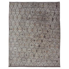 Moderner handgeknüpfter Teppich aus Wolle mit subgeometrischem, ineinandergreifendem Diamantdesign