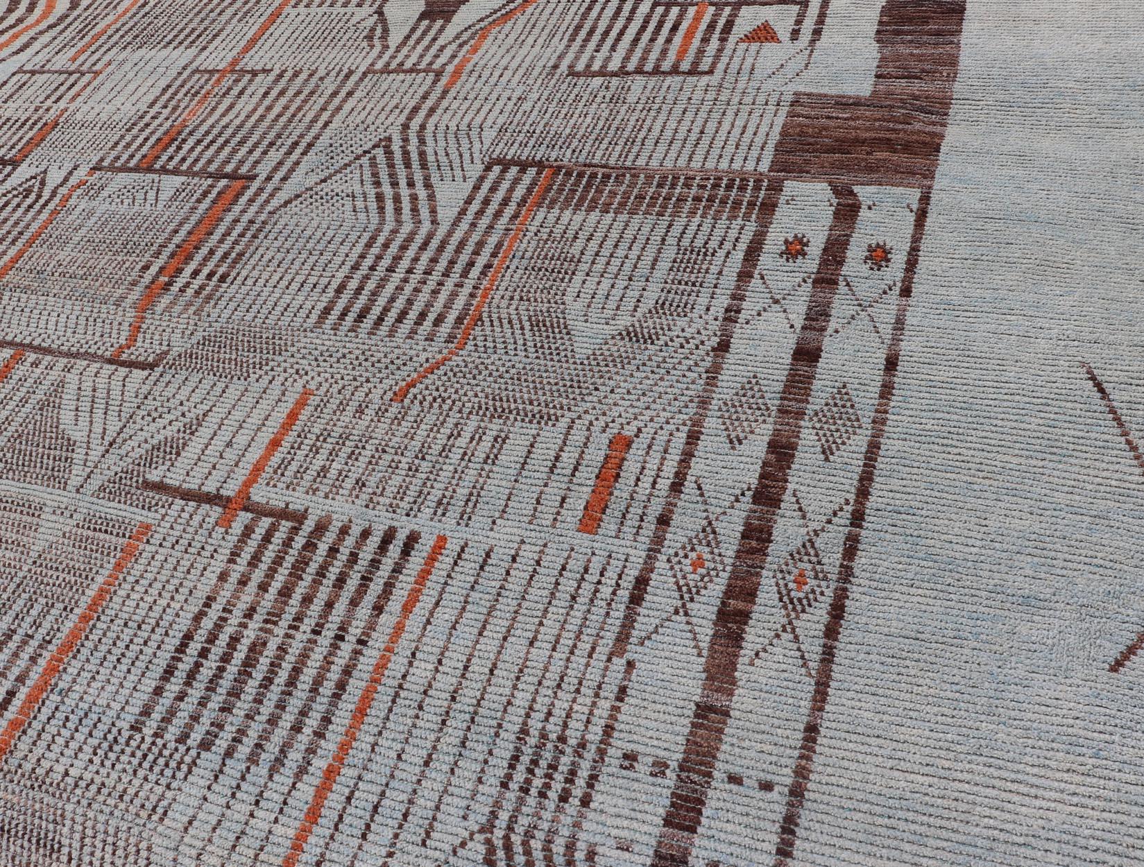 Modern Hand-Knotted Rug in Wool with Sub-Geometric Modern Design in Multicolor 6