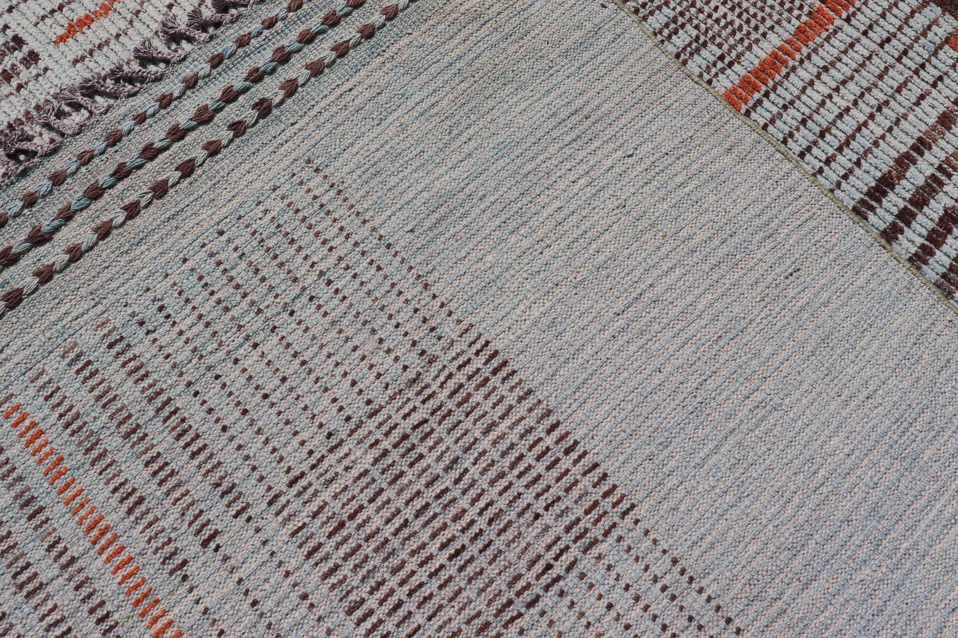 Modern Hand-Knotted Rug in Wool with Sub-Geometric Modern Design in Multicolor 11