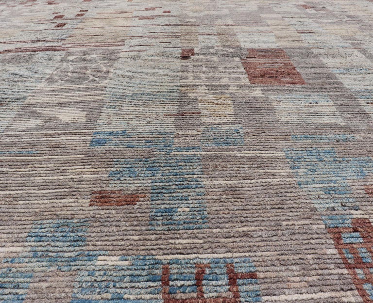 Modern Hand-Knotted Rug in Wool with Sub-Geometric Modern Design in ...