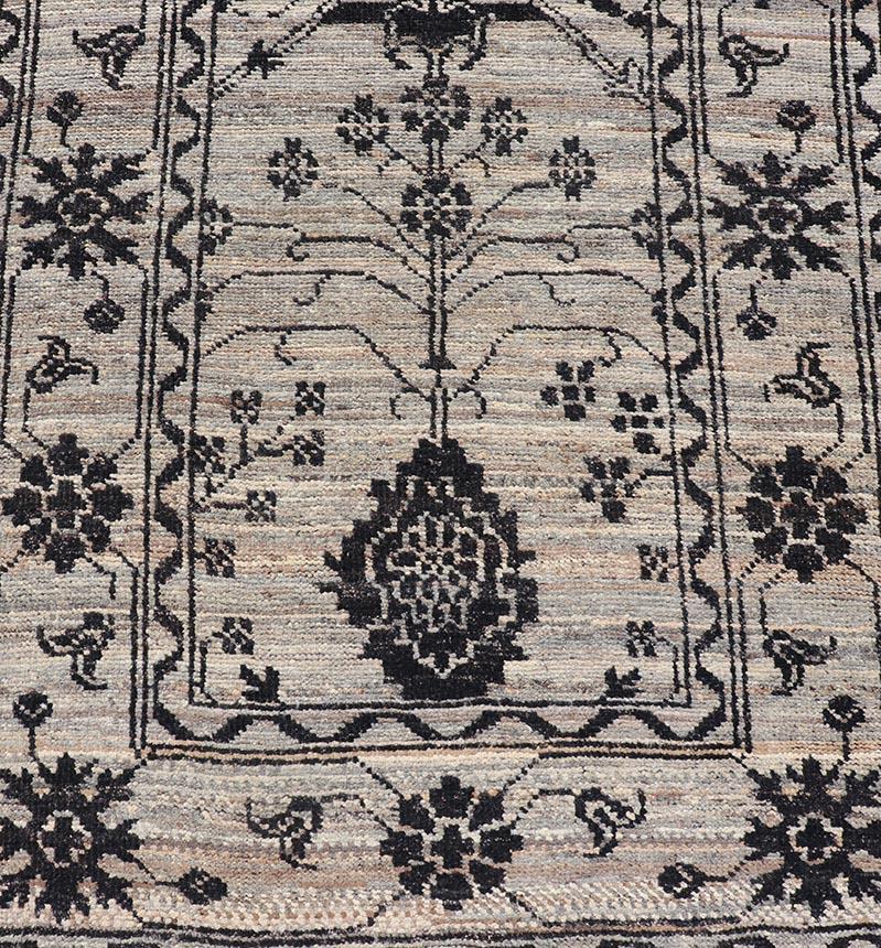 Afghan Modern Hand-Knotted Rug in Wool with Sub-Geometric Oushak Design in Earthy Tones For Sale