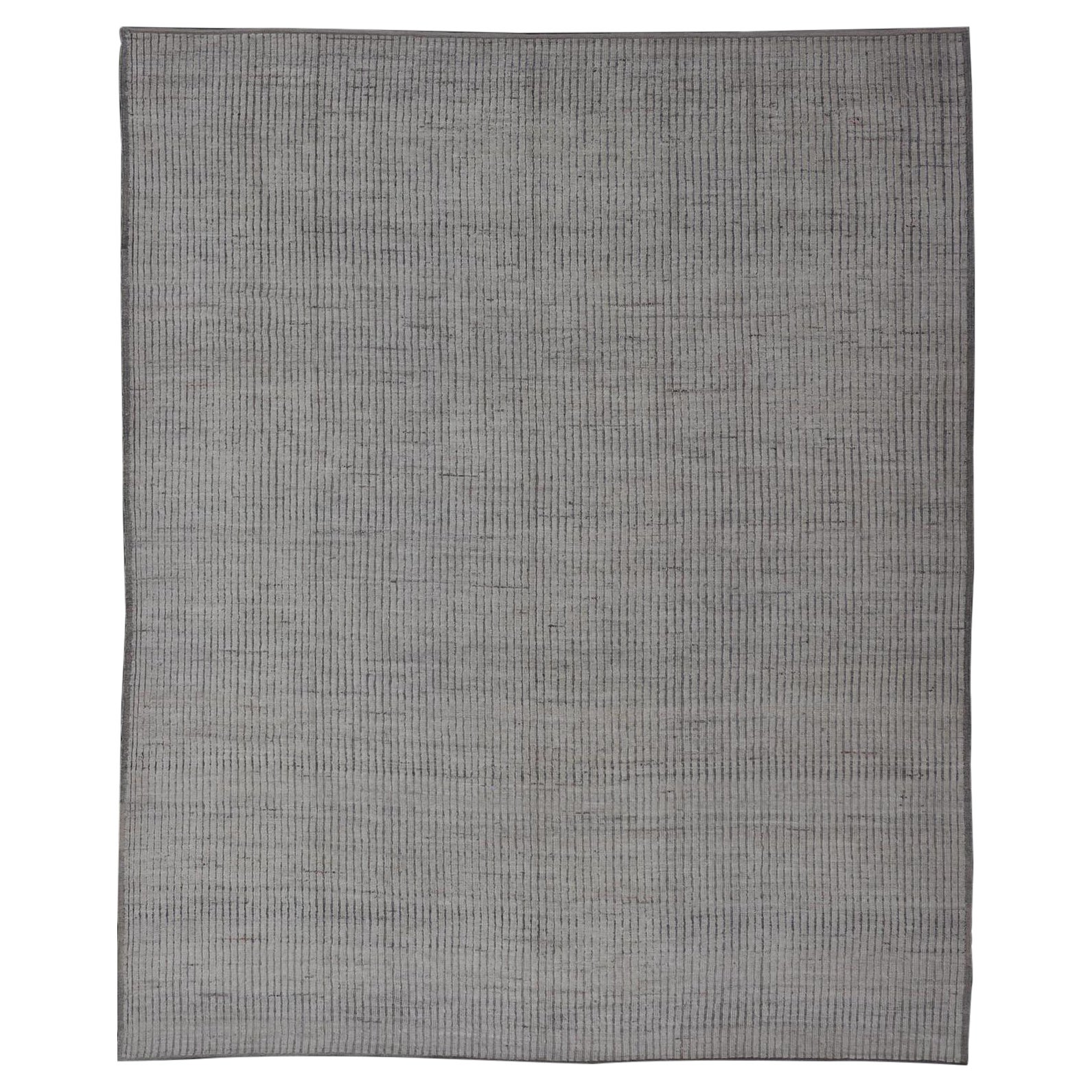 Modern Hand-Knotted Rug with All-Over Geometric High-Low Design in Neutral Tones